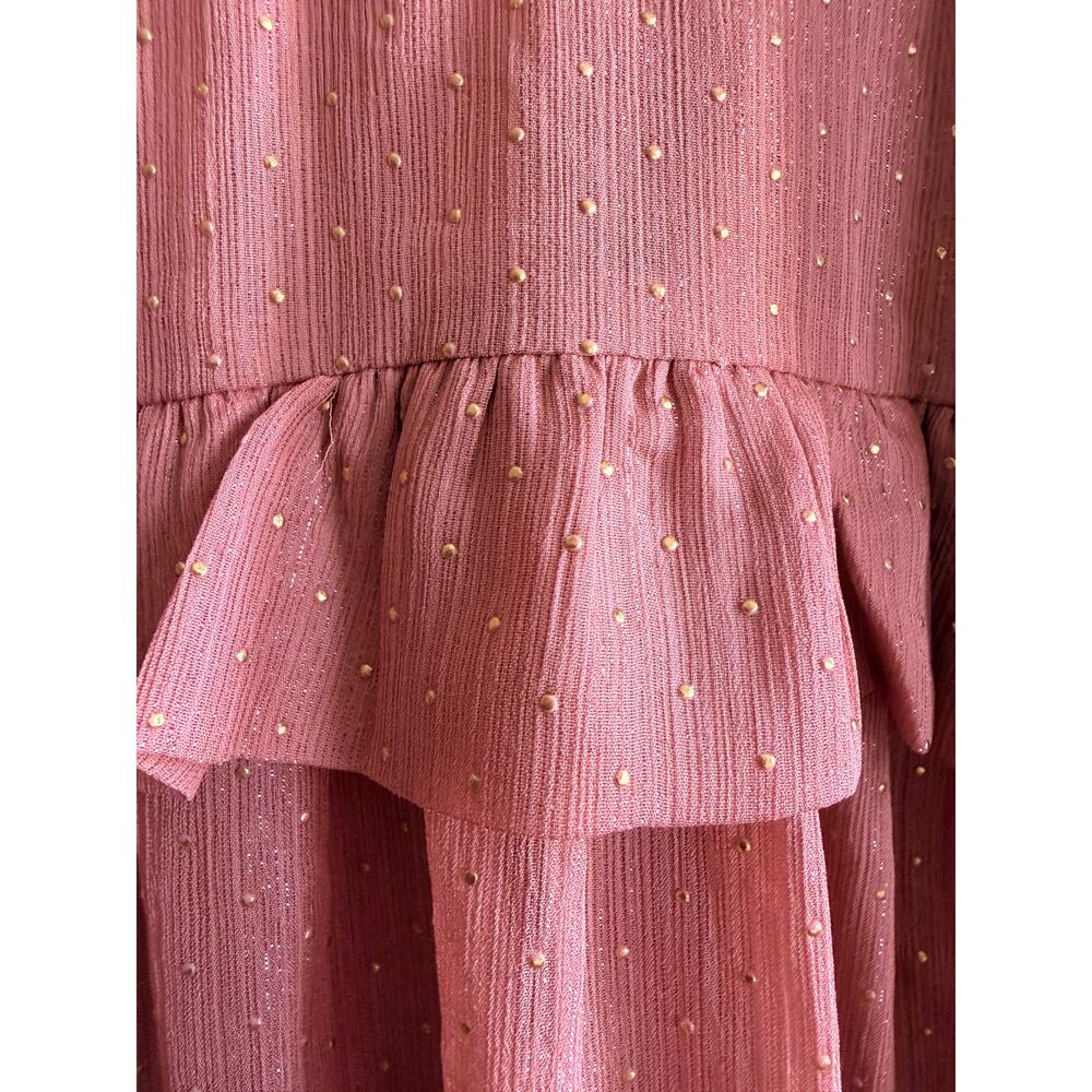 Entro boho ruffle blouse rose ad gold dots euc M - Picture 3 of 7